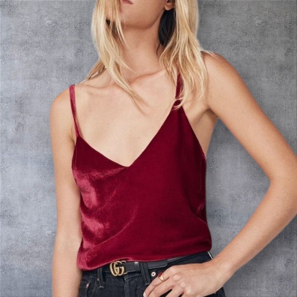 Reformation Mabel Deep Red Velvet Camisole